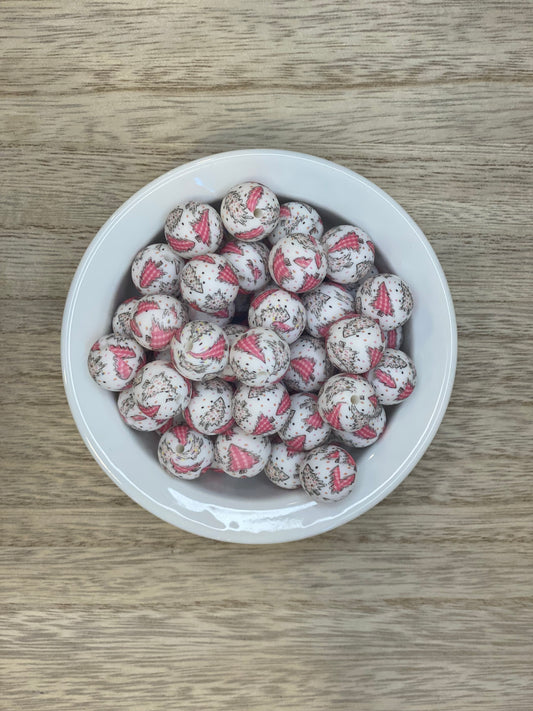 Pink + White Christmas tree - Printed 15mm